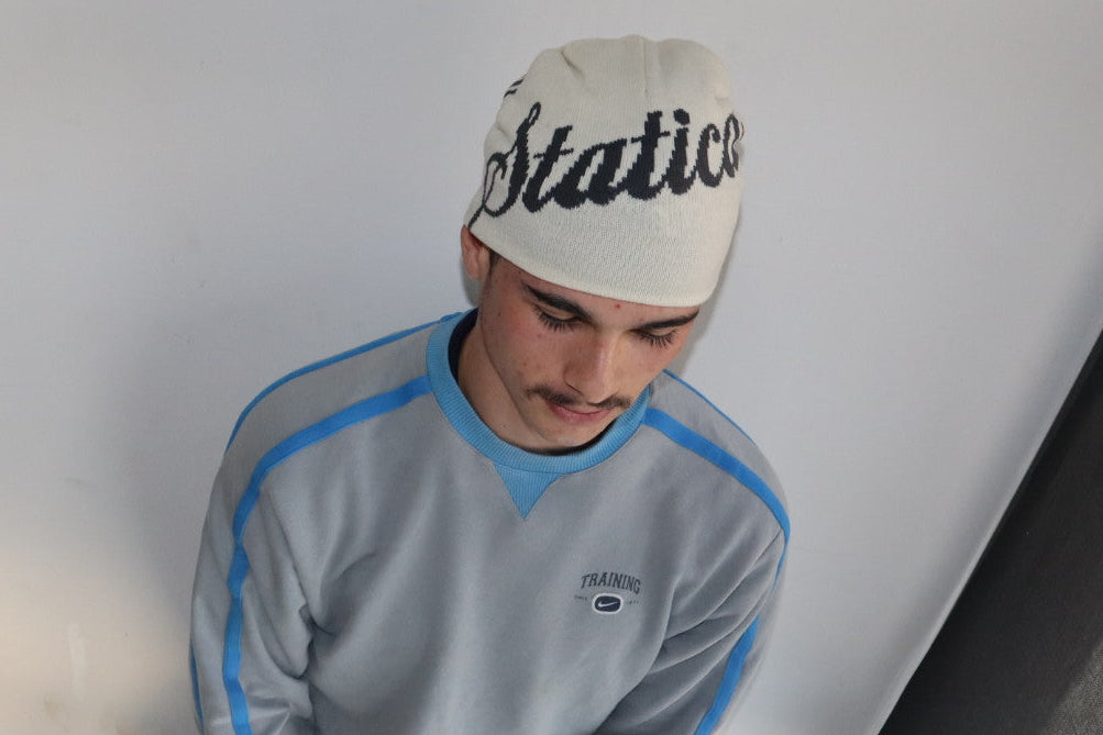 Grey and cream reversible beanie