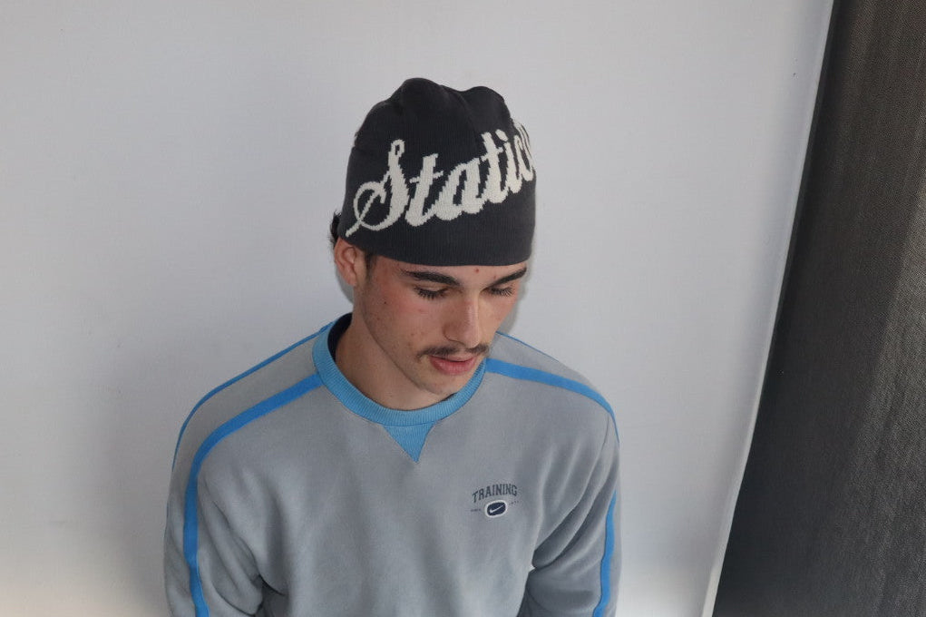 Grey and cream reversible beanie